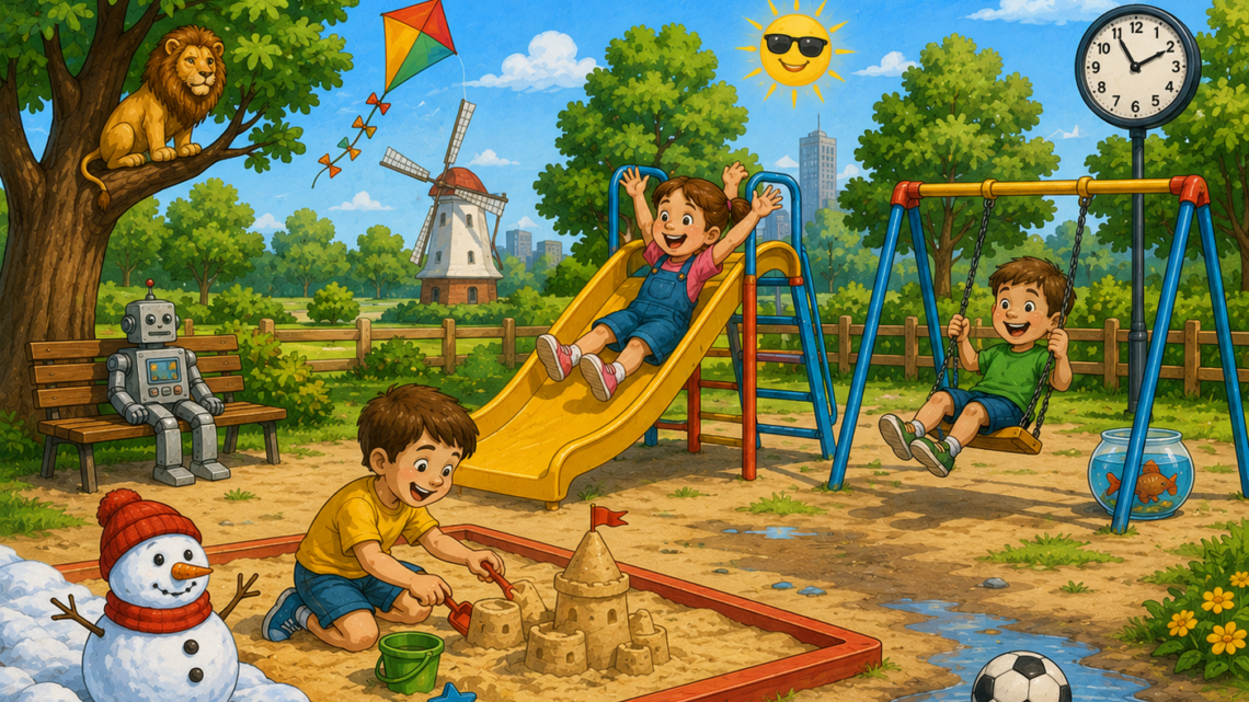 Finde den Fehler auf dem Spielplatz! Kannst du alle 8 Fehler entdecken?
