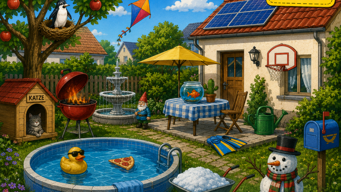 Finde den Fehler im verrückten Garten! Kannst du alle 11 Fehler entdecken?