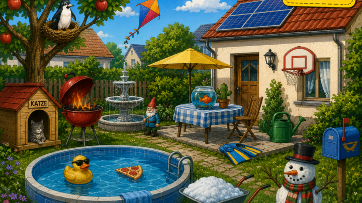 Finde den Fehler im verrückten Garten! Kannst du alle 11 Fehler entdecken?