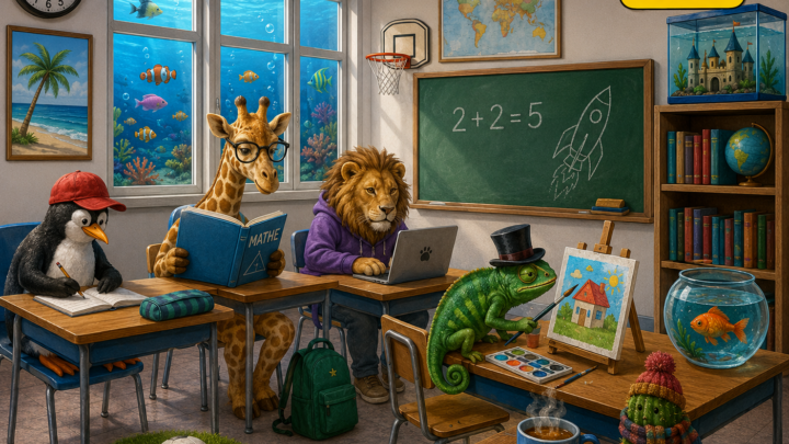 Finde den Fehler im verrückten Klassenzimmer! Kannst du alle 11 Fehler entdecken?