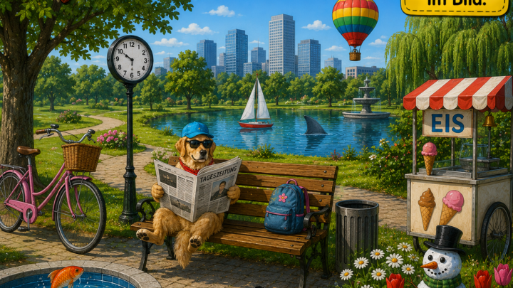 Finde den Fehler im verrückten Stadtpark! Kannst du alle 9 Fehler entdecken?