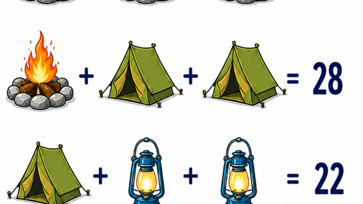 Camping-Bildrechenrätsel: Kannst du die letzte Aufgabe knacken?