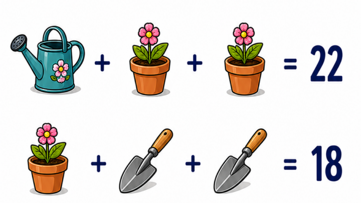 Garten-Bildrechenrätsel: Kannst du die letzte Aufgabe richtig lösen?