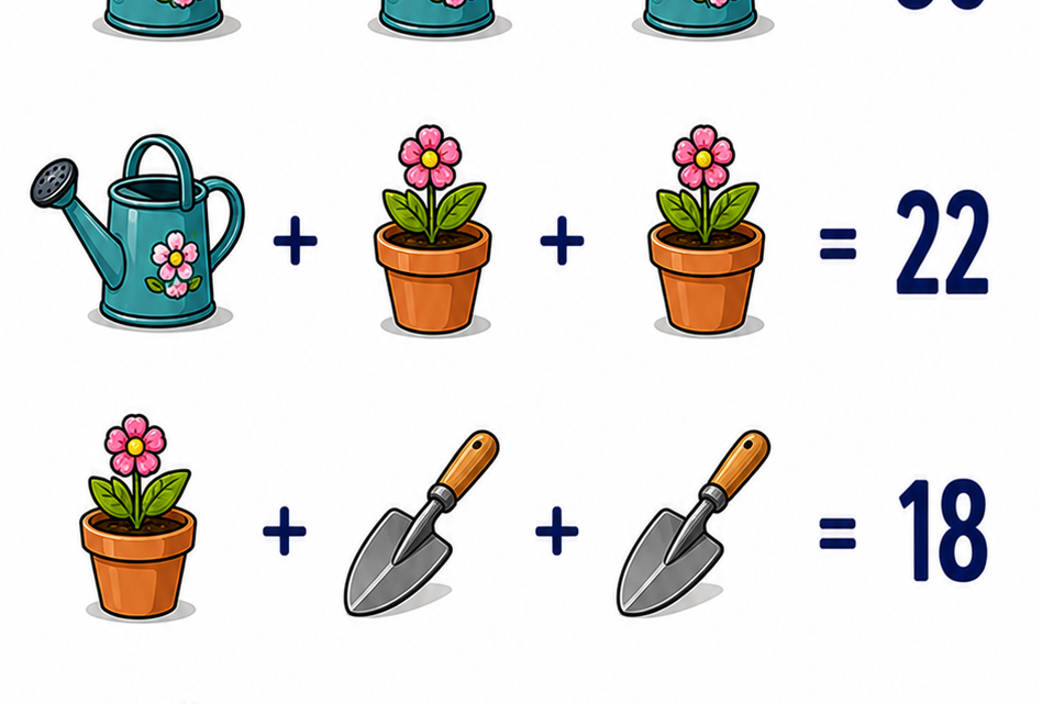 Garten-Bildrechenrätsel: Kannst du die letzte Aufgabe richtig lösen?